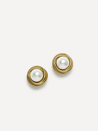 Afterglow Gold Pearl Twist Stud Earrings