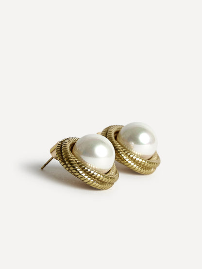 Afterglow Gold Pearl Twist Stud Earrings
