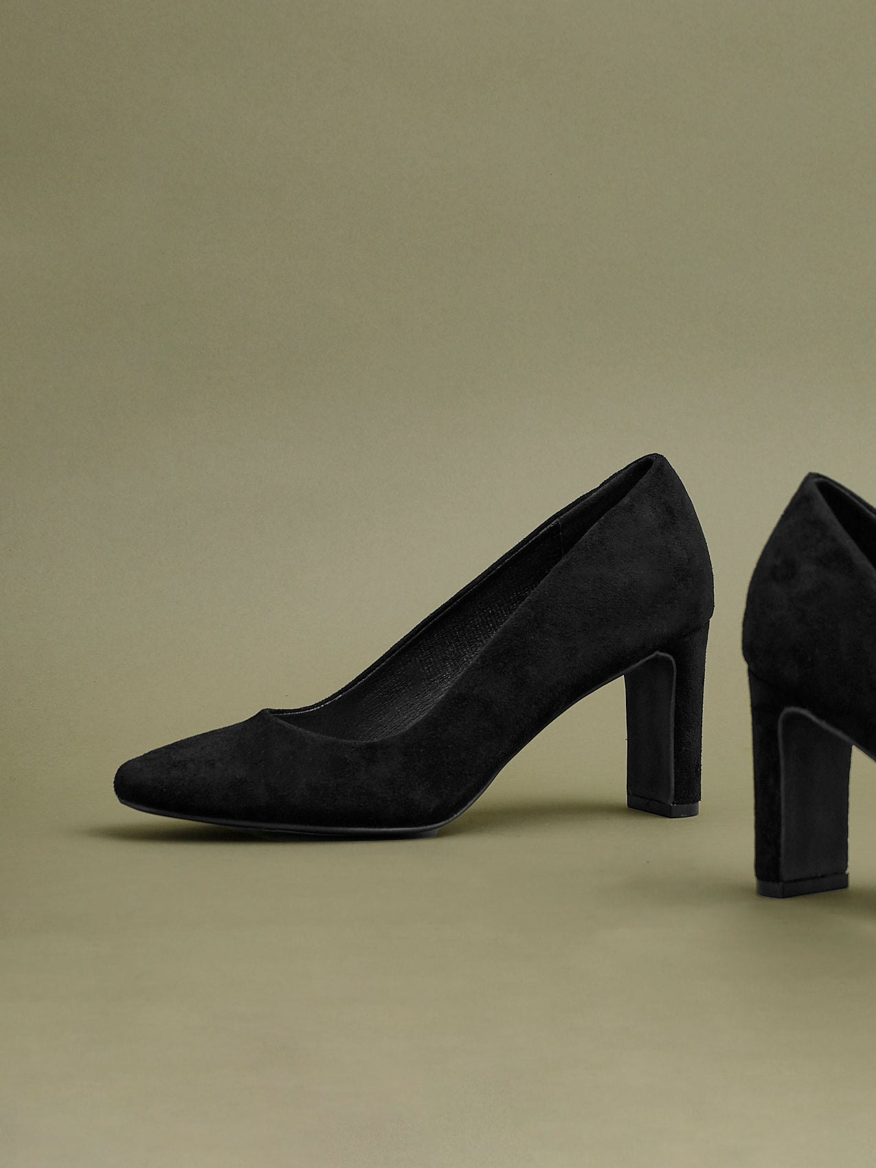 Agenda Black Faux Suede Court Heels