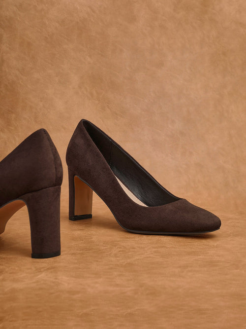 Agenda Brown Faux Suede Court Heels