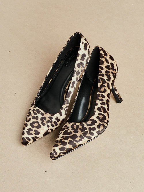 Aim Wide Fit Leopard Satin Court Heels