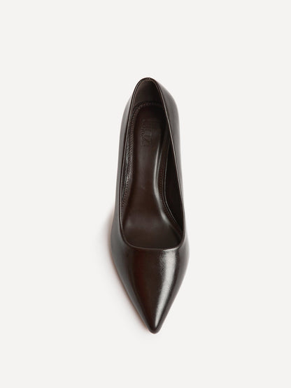 Aim Wide Fit Brown Faux Leather Court Heels