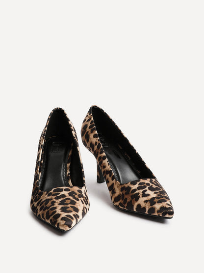 Aim Wide Fit Leopard Satin Court Heels