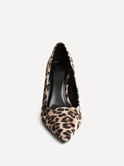 Aim Wide Fit Leopard Satin Court Heels