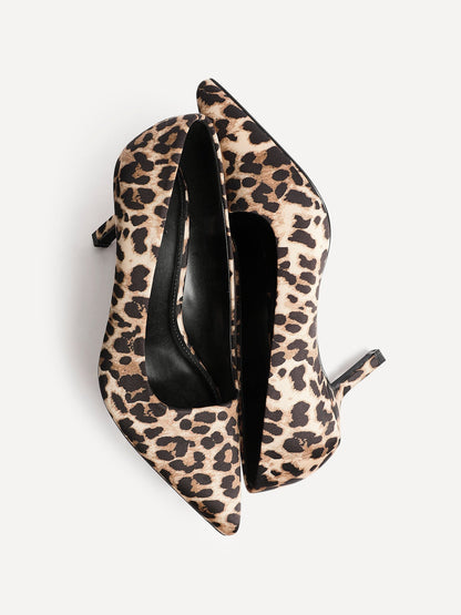 Aim Wide Fit Leopard Satin Court Heels