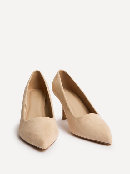Aim Wide Fit Nude Faux Suede Court Heels