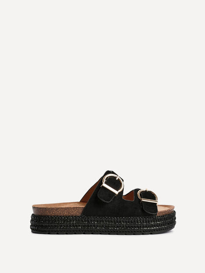 Alabama Black Plaited Flatform Sliders