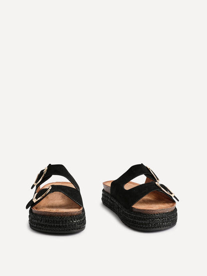 Alabama Black Plaited Flatform Sliders