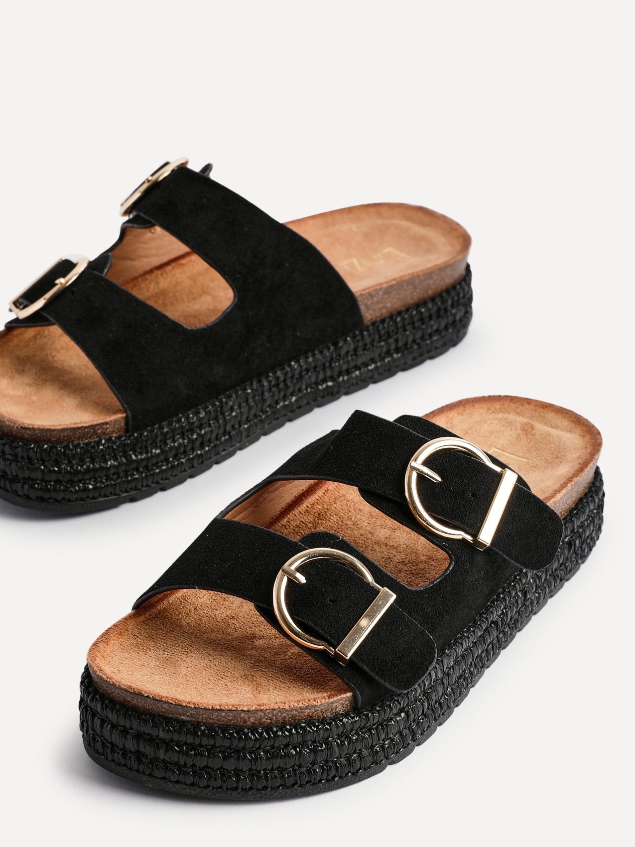 Alabama Black Plaited Flatform Sliders