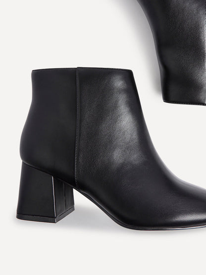 Alba Wide Fit Black Faux Leather Heeled Boots