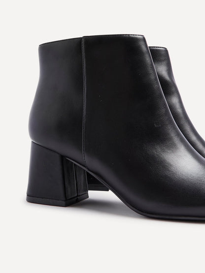 Alba Wide Fit Black Faux Leather Heeled Boots