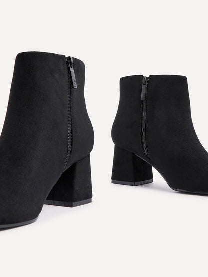 Alba Wide Fit Black Faux Suede Heeled Boots
