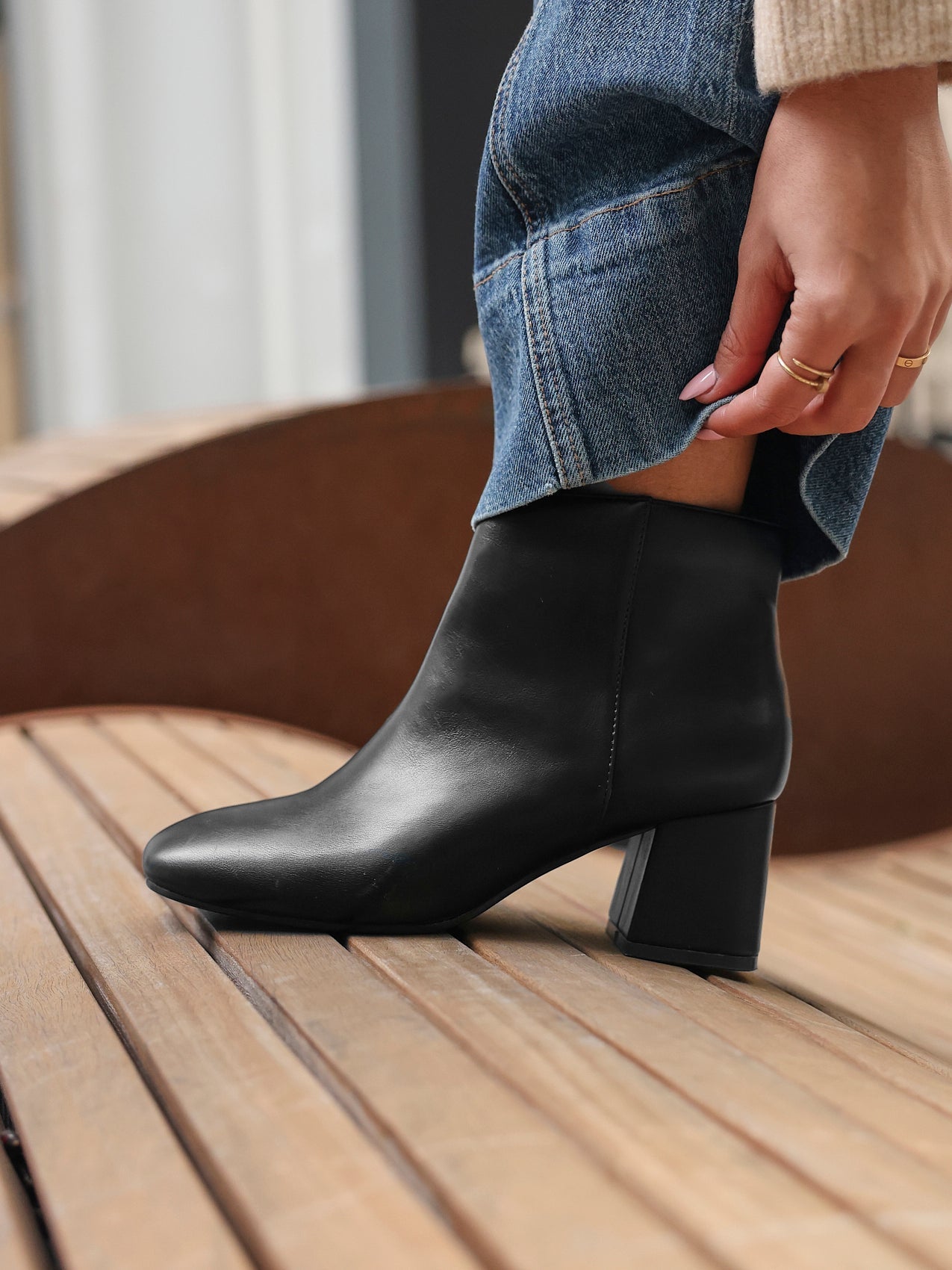 Alba Wide Fit Black Faux Leather Heeled Boots