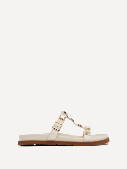 Alert Ivory Studded Slip On Sandals
