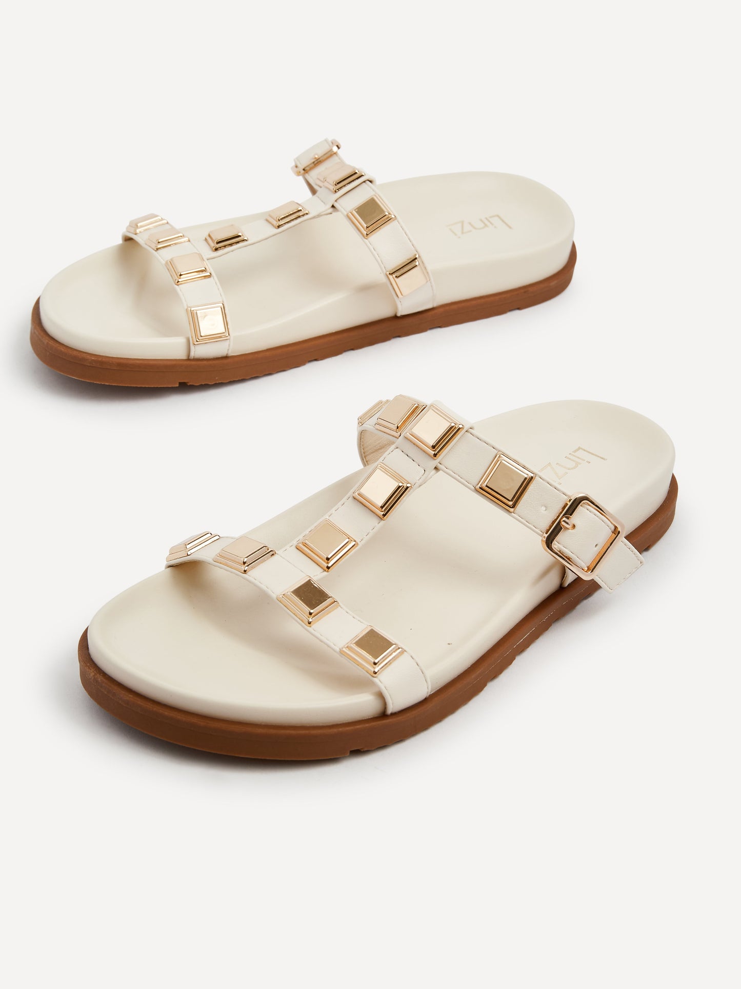 Alert Ivory Studded Slip On Sandals