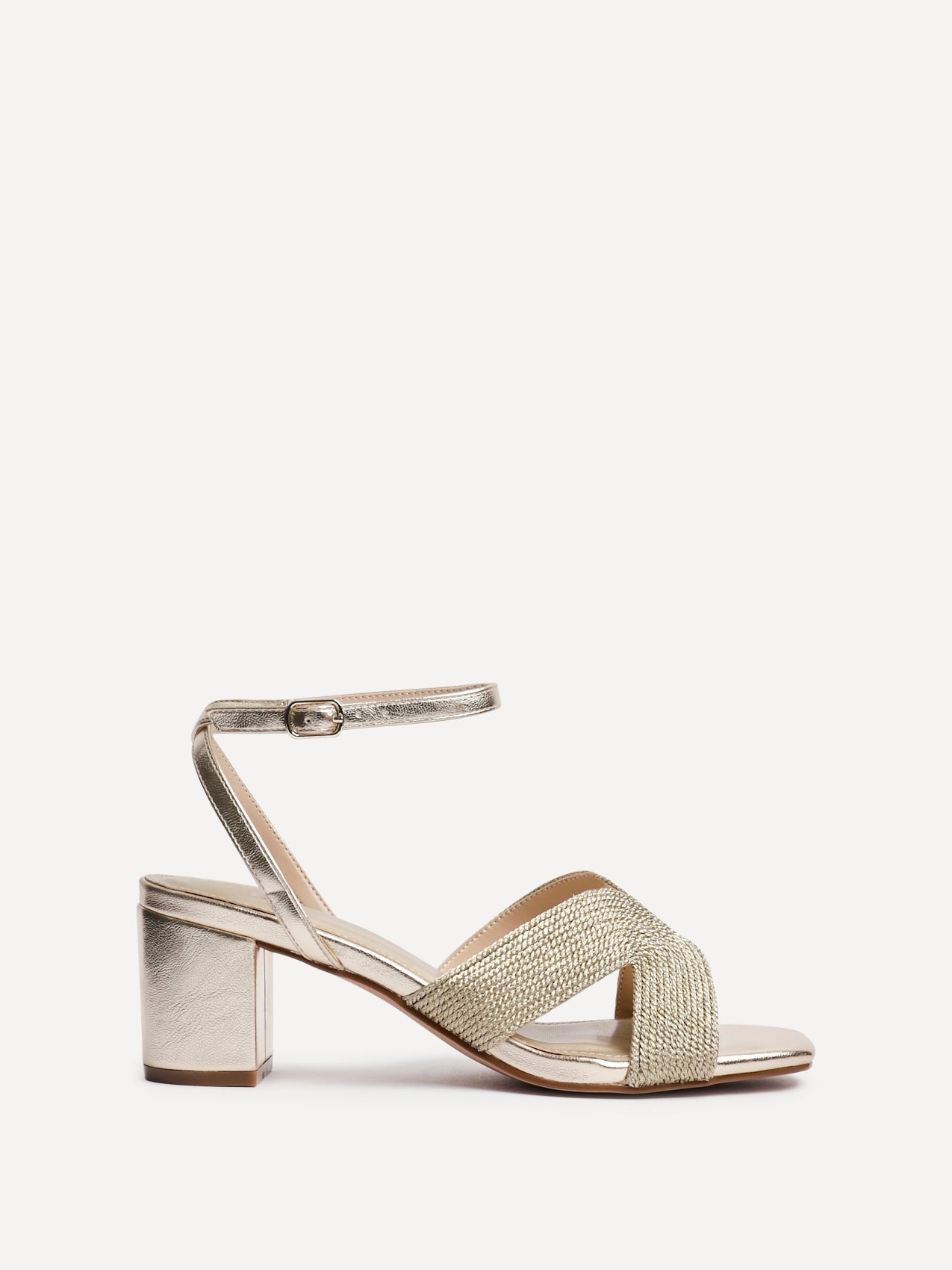 Alessia Gold Woven Block Heeled Sandals