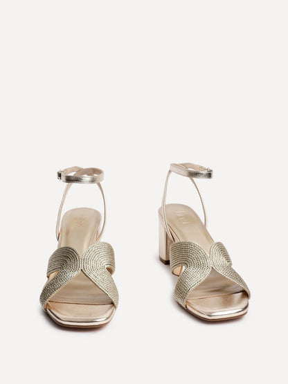 Alessia Gold Woven Block Heeled Sandals