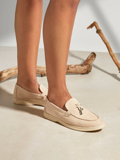 Alette Beige Faux Suede Slip On Loafers