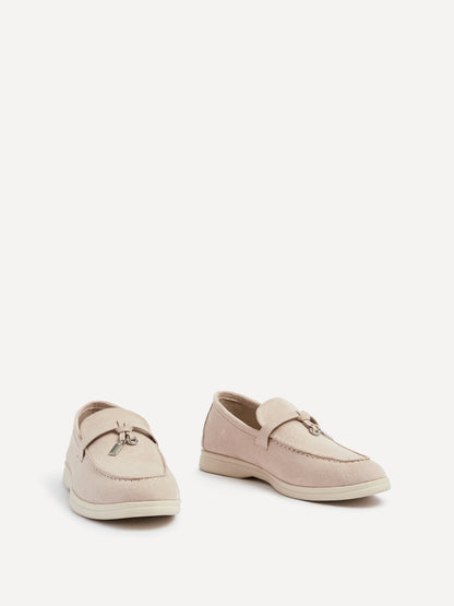 Alette Beige Faux Suede Slip On Loafers