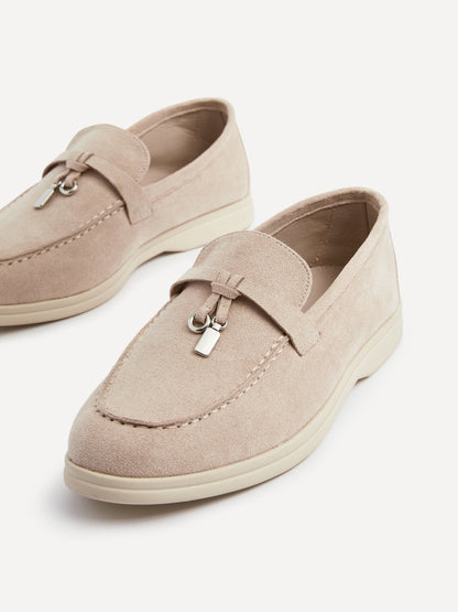 Alette Beige Faux Suede Slip On Loafers