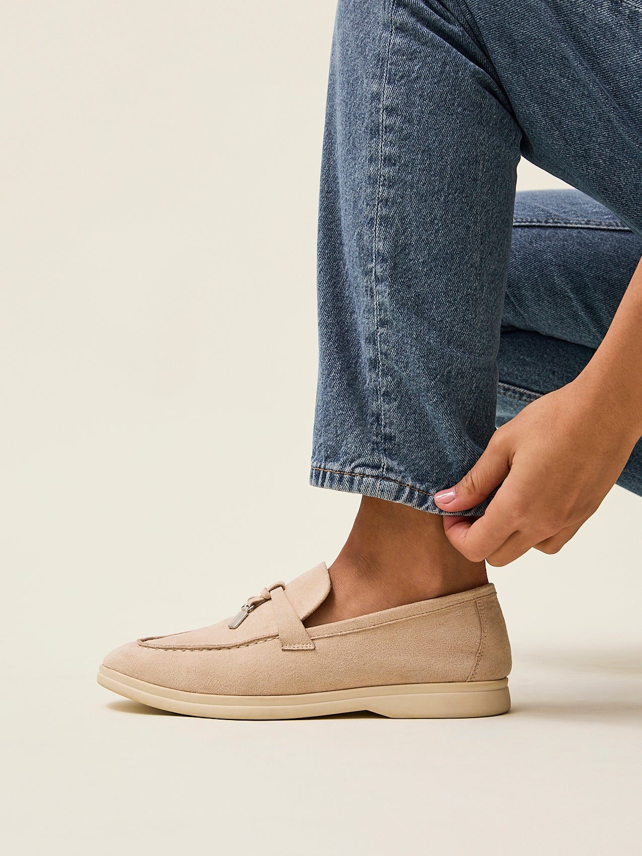 Alette Beige Faux Suede Slip On Loafers
