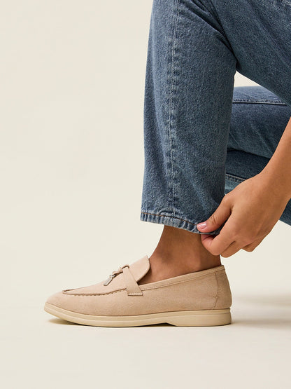 Alette Beige Faux Suede Slip On Loafers