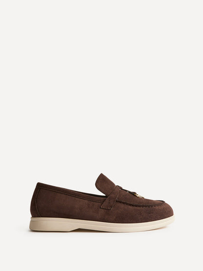 Alette Brown Faux Suede Slip On Loafers