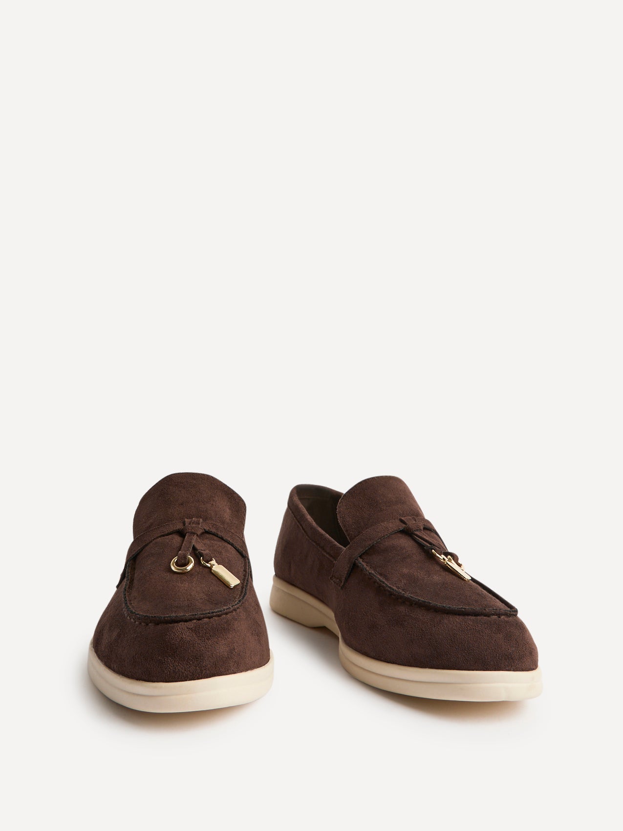 Alette Brown Faux Suede Slip On Loafers