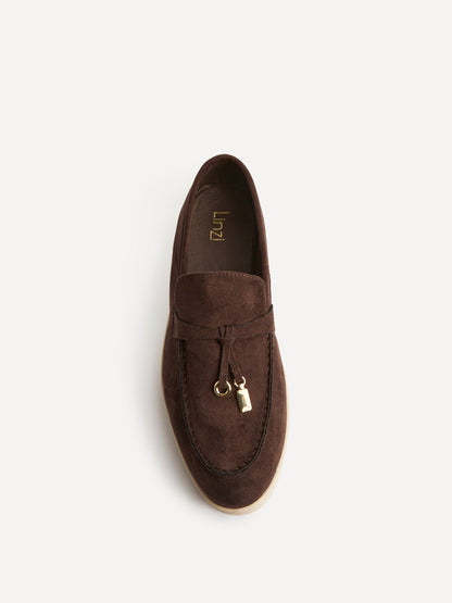 Alette Brown Faux Suede Slip On Loafers