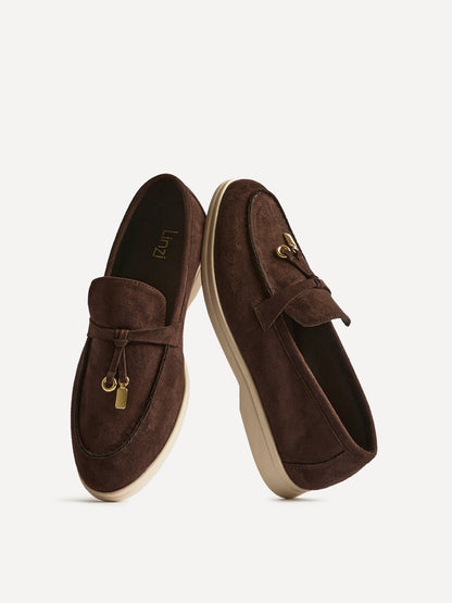 Alette Brown Faux Suede Slip On Loafers