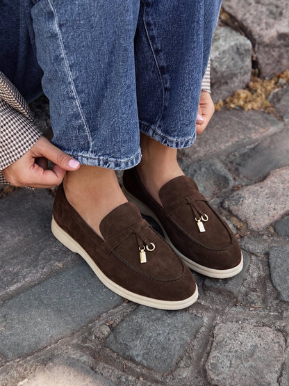 Alette Brown Faux Suede Slip On Loafers