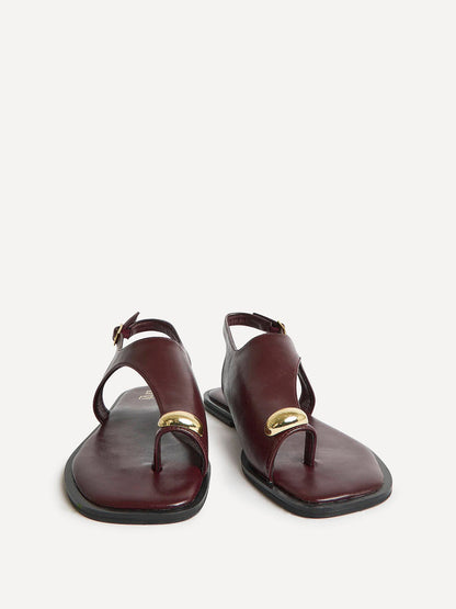 Alina Burgundy Flat Sandals