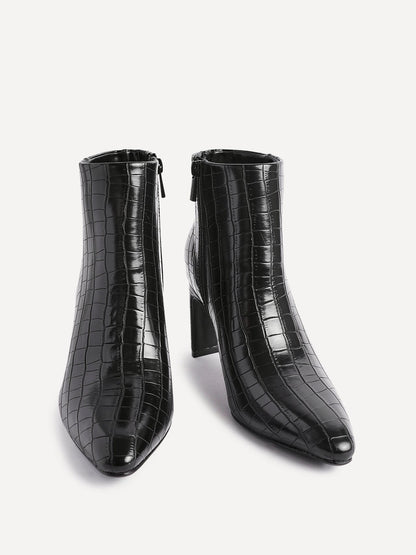 Alisha Black Faux Leather Heeled Ankle Boot