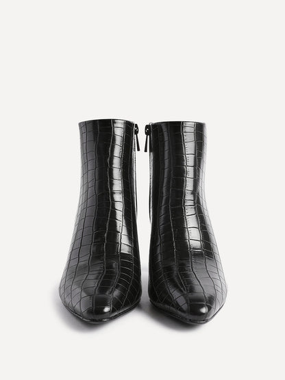 Alisha Black Faux Leather Heeled Ankle Boot