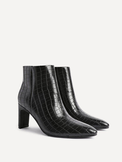 Alisha Black Faux Leather Heeled Ankle Boot