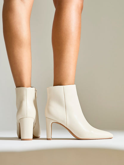 Alisha Ivory Faux Leather Heeled Ankle Boot
