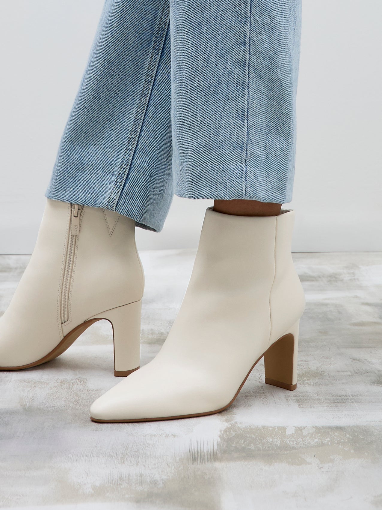 Alisha Ivory Faux Leather Heeled Ankle Boot
