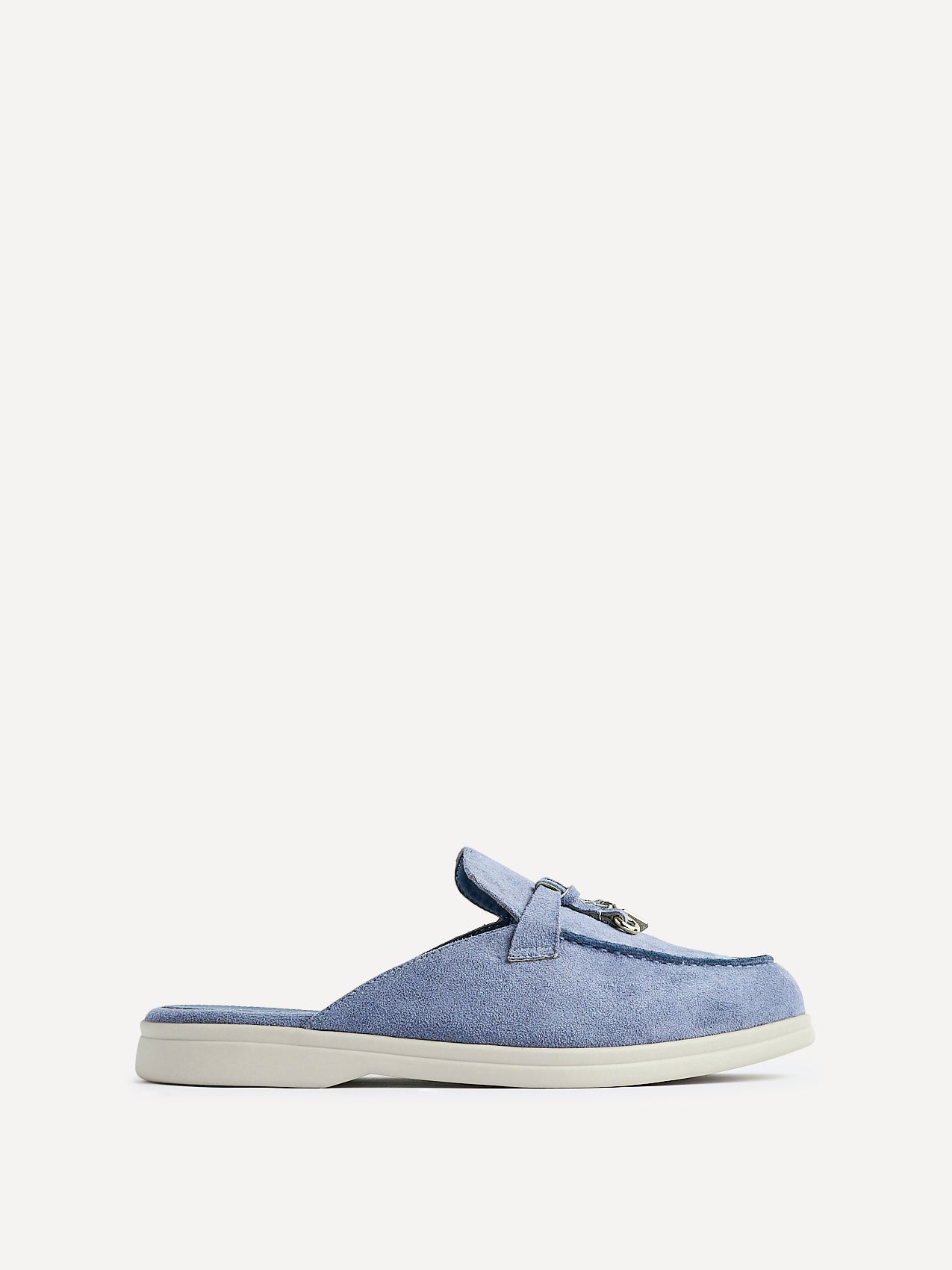 Alix Pale Blue Faux Suede Slip On Mules