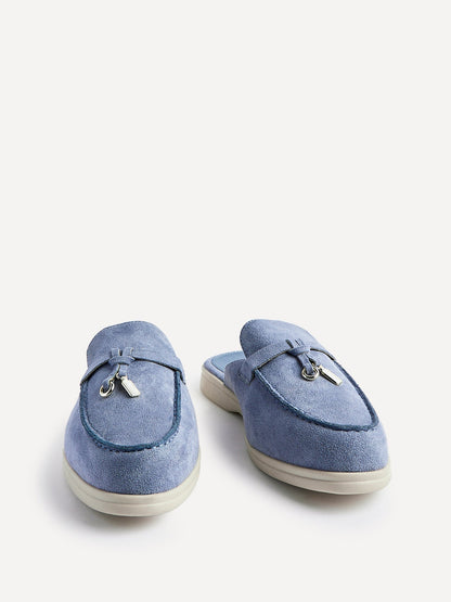 Alix Pale Blue Faux Suede Slip On Mules