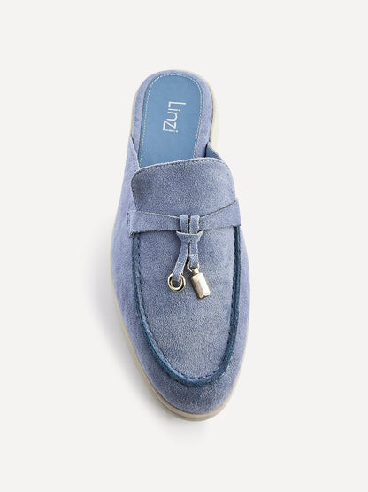 Alix Pale Blue Faux Suede Slip On Mules