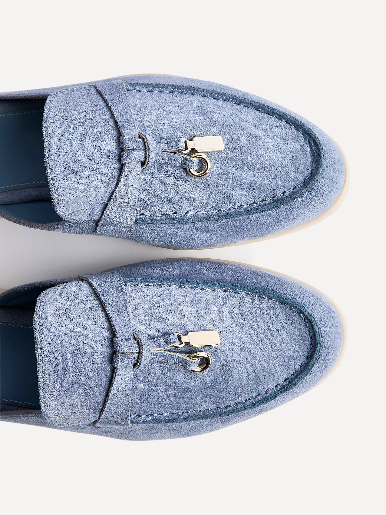Alix Pale Blue Faux Suede Slip On Mules
