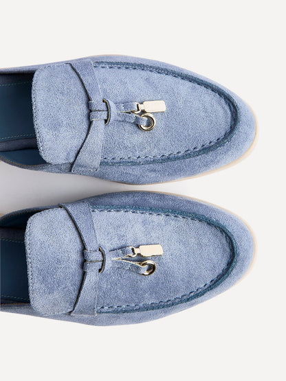 Alix Pale Blue Faux Suede Slip On Mules