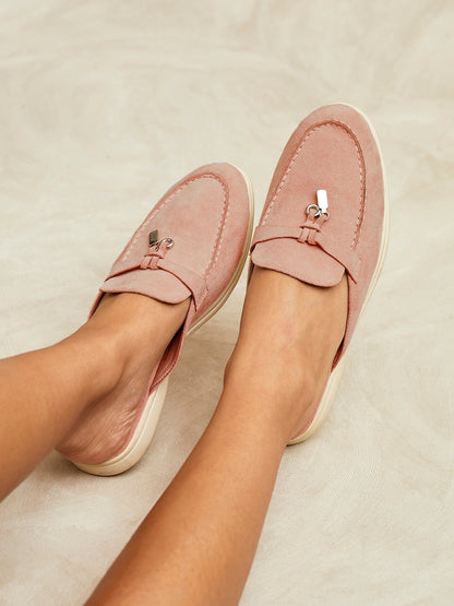 Alix Pink Faux Suede Slip On Mules