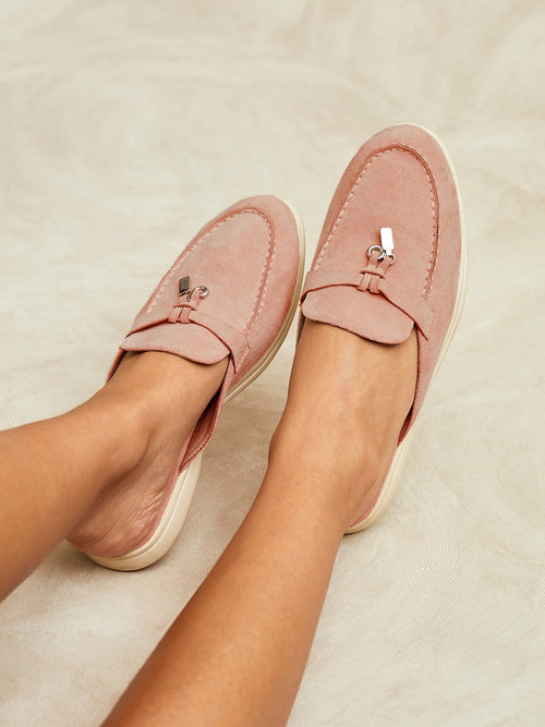 Alix Pink Faux Suede Slip On Mules