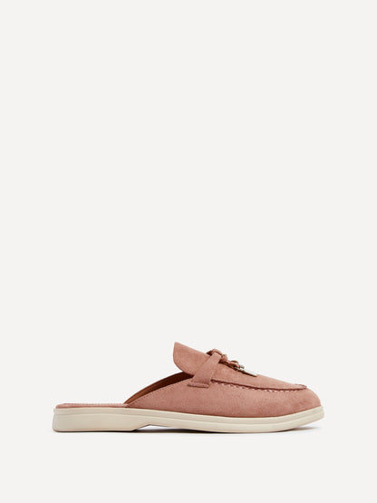 Alix Pink Faux Suede Slip On Mules
