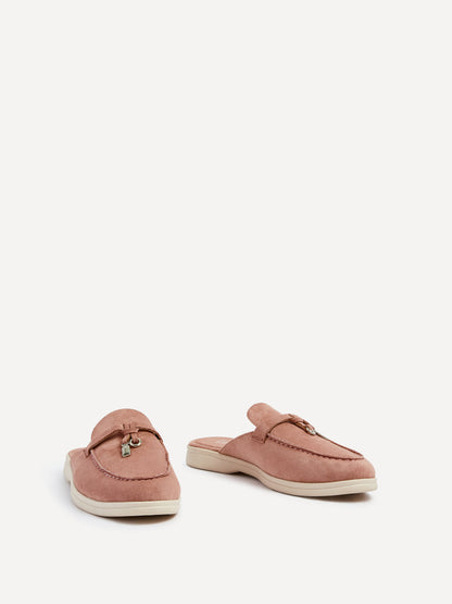 Alix Pink Faux Suede Slip On Mules