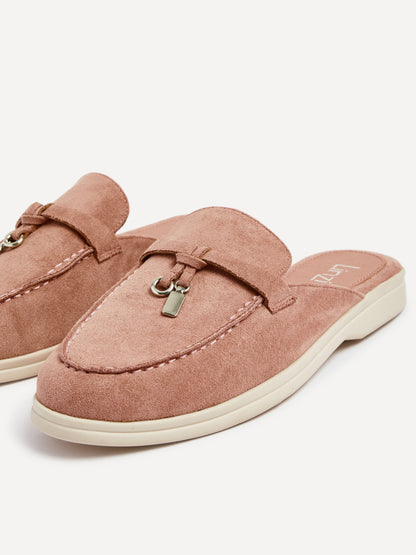 Alix Pink Faux Suede Slip On Mules