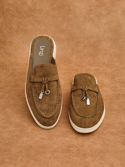 Alix Tan Faux Suede Slip On Mules