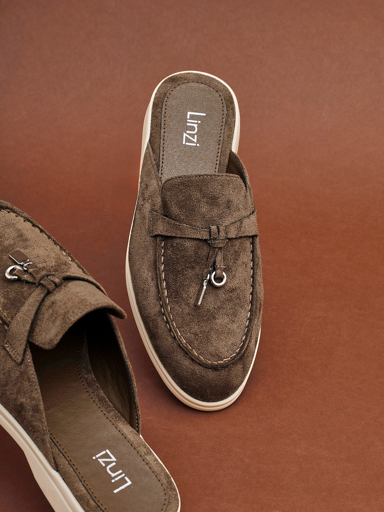 Alix Taupe Faux Suede Slip On Mules