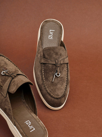 Alix Taupe Faux Suede Slip On Mules